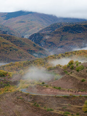 Landscape with mist in the mountains