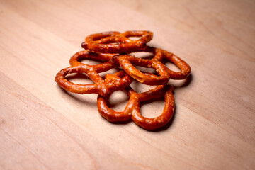 diagonal focus view crisp pretzel crunchy delicious snack pretzels junk food display