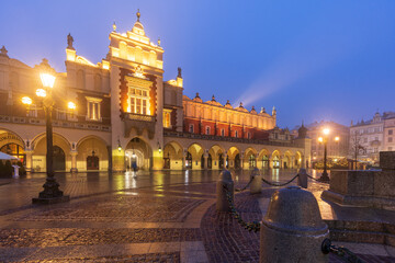 Naklejka premium Krakow Poland December 17, 2021; The architecture of the city of Kraów in the evening time.