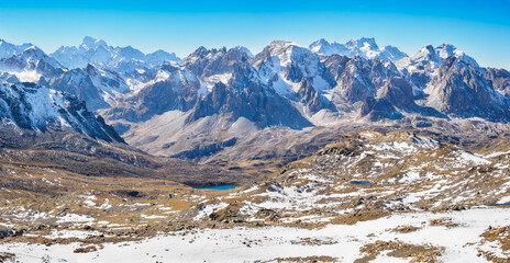 Mountain view in Ecrins national park from Col Des Muandes, France