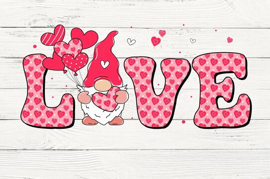Love Gnome Valentine Sublimation Designs valentine day t-shirt design Vector