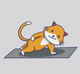 cute cat doing a yoga workout. Animal Isolated Cartoon Flat Style Sticker Web Design Icon illustration Premium Vector Logo mascot character object