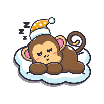 Cute monkey sleep. Cute cartoon animal illustration. Cute cartoon animal illustration.