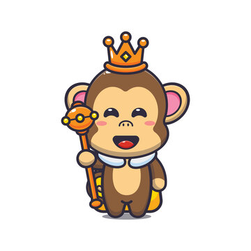 Cute monkey king. Cute cartoon animal illustration.