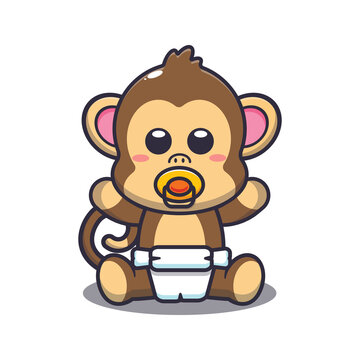 Cute baby monkey. Cute cartoon animal illustration.