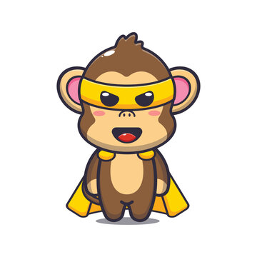 Cute super monkey. Cute cartoon animal illustration.