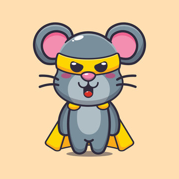 Cute super mouse. Cute cartoon animal illustration.