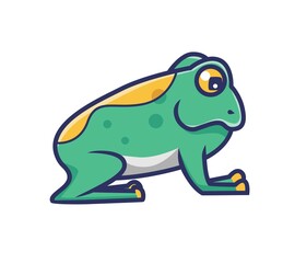cute green frog at ground. cartoon animal nature concept Isolated illustration. Flat Style suitable for Sticker Icon Design Premium Logo vector. Mascot Character