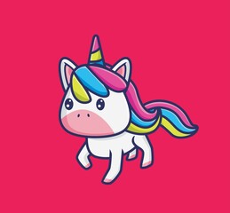 cute unicorn walking. cartoon animal nature concept Isolated illustration. Flat Style suitable for Sticker Icon Design Premium Logo vector. Mascot Character