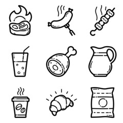 Food Set Flat Icon Set Isolated On White Background