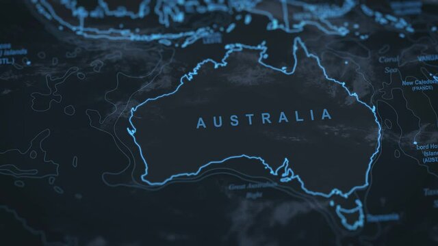 world map animation. Close up of Australia borders.