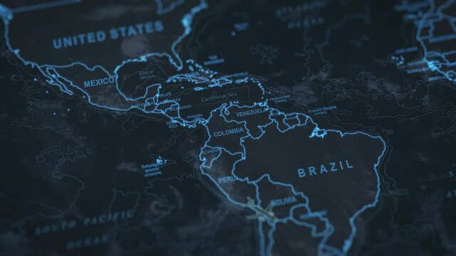 world map animation. Airplane flying by north and south america continents.