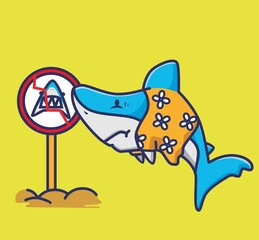 cute shark upset. cartoon animal travel holiday vacation summer concept Isolated illustration. Flat Style suitable for Sticker Icon Design Premium Logo vector. Mascot Character