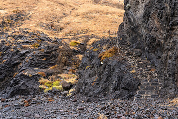 A stairs to the beach at east coast of Madeira