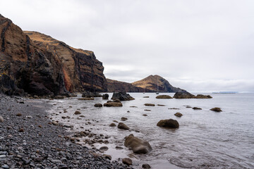 Fototapeta na wymiar A rocky beach on the east coast of Madeira