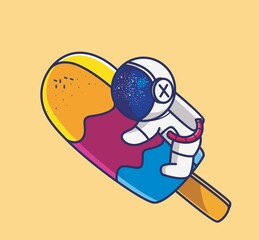 cute astronaut hug giant ice cream. cartoon travel holiday vacation summer concept Isolated illustration. Flat Style suitable for Sticker Icon Design Premium Logo vector. Mascot Character