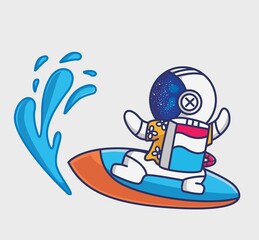 cute astronaut play surfboarding. cartoon travel holiday vacation summer concept Isolated illustration. Flat Style suitable for Sticker Icon Design Premium Logo vector. Mascot Character