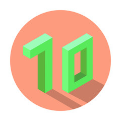 Isometric green number 70 with shadow in Light Salmon color circle