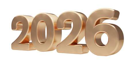 2026 golden bold letters isolated on white 3d-illustration