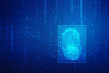 Abstract security system concept with fingerprint on technology background, Fingerprint Scanning Identification System. Biometric Authorization and Business Security Concept