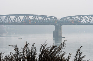 
Iron railway bridge over the river Po, Cremona.