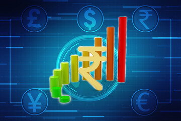Indian rupee background, Stock market background with Indian rupee symbol, India Finance, Economic Background. 3d render