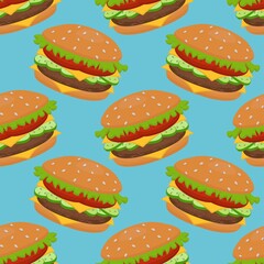 Vector seamless pattern with a hamburger. 