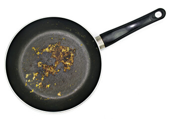 Food stick to the pan isolated on white background top view 