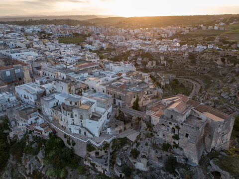 A town of Ginosa located in south Italy from a drone view.