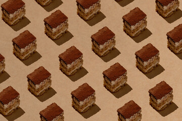 Vegan Tiramisu isolated on the background. Pattern.