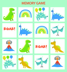 Memory game for kids. Dinosaurs  birthday