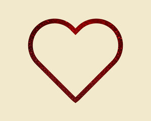 A red heart without color with a rim in the glitter. Heart with Stroke on Valentine's Day