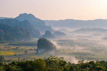 sunrise at Phu Langka in Northern Thailand, Phu Langka national park covers the area of...