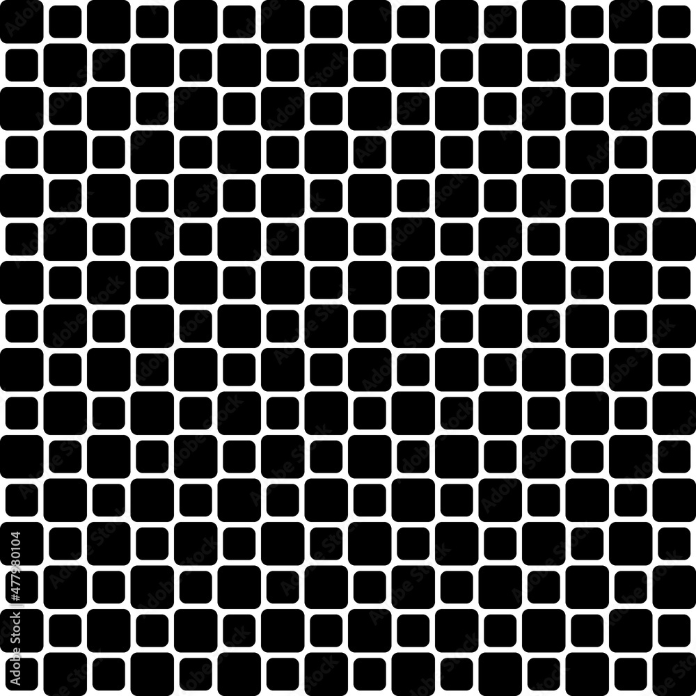 Poster Black squares alternating in size. A vector of black dice creates a texture.