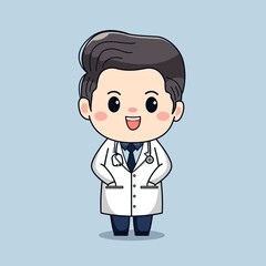 Illustration of cute male doctor with stethoscope kawaii vector cartoon chibi character design