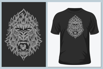 The Vector logo Gorilla for T-shirt design or outwear. This hand drawing is for black fabric