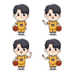 Illustration of a cute boy basketball player kawaii cartoon chibi character design