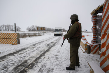 Checkpoint in the zone of military conflict, eastern Ukraine, Avdiivka