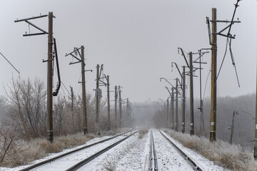 Destroyed railway tracks, military conflict, eastern Ukraine