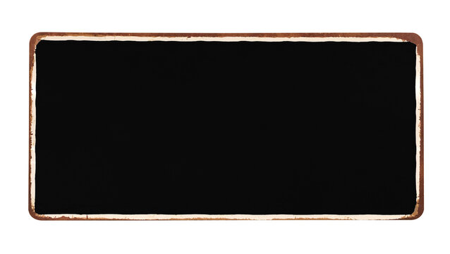 Black antique vintage enamel grunge metal sign template. Isolated on white background including clipping path.	