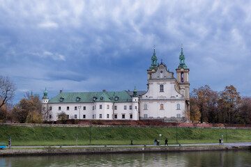 Fototapeta na wymiar Basilica of St. Michael the Archangel and St. Stanislav in Krakow. View from the Vistula