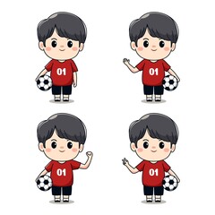 Set of cute illustration football player kawaii chibi character design