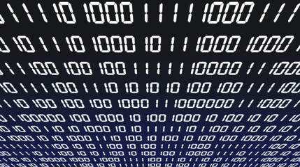 Digital numbers zero and one  with dark blue background. White binary codes on a dark background. 