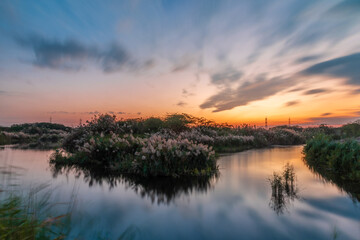Fototapeta na wymiar Sunset view from the green valley of Jeddah, Saudi Arabia.