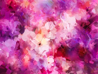 Fototapeten Oil painting colorful spring flowers on canvas. Illustration modern abstract art, blossom floral with color and texture. Decoration flower, artwork paint design for nature wallpaper or background © Ittikorn Ch