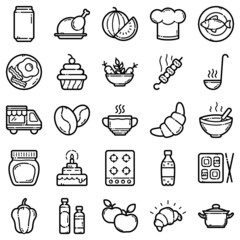 Food Set Flat Icon Set Isolated On White Background