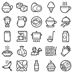 Food Set Flat Icon Set Isolated On White Background