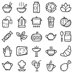 Food Set Flat Icon Set Isolated On White Background