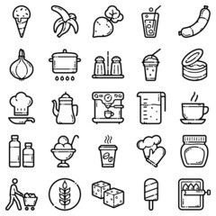 Food Set Flat Icon Set Isolated On White Background