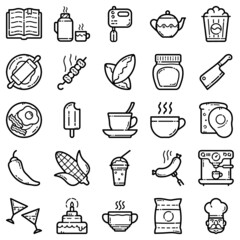 Food Set Flat Icon Set Isolated On White Background